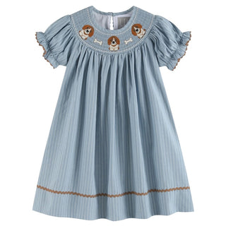 Blue Puppy Smocked Bishop