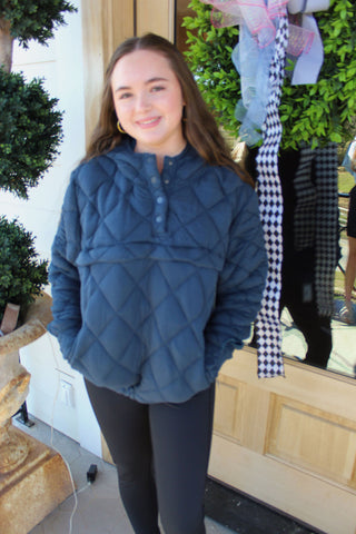 quilted fleece pullover hoodie