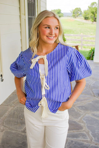 Blue Stripped Bow Front