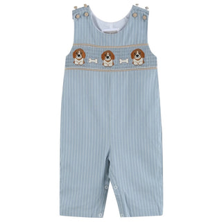 Blue Puppy Smocked Overalls