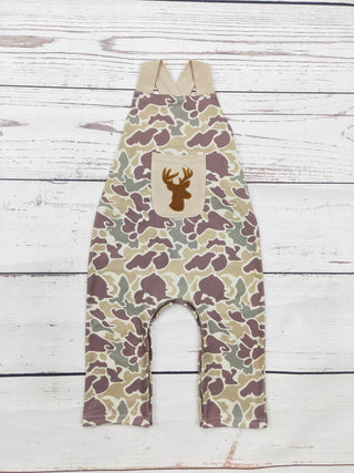baby boy camouflage deer appliqué jumpsuit